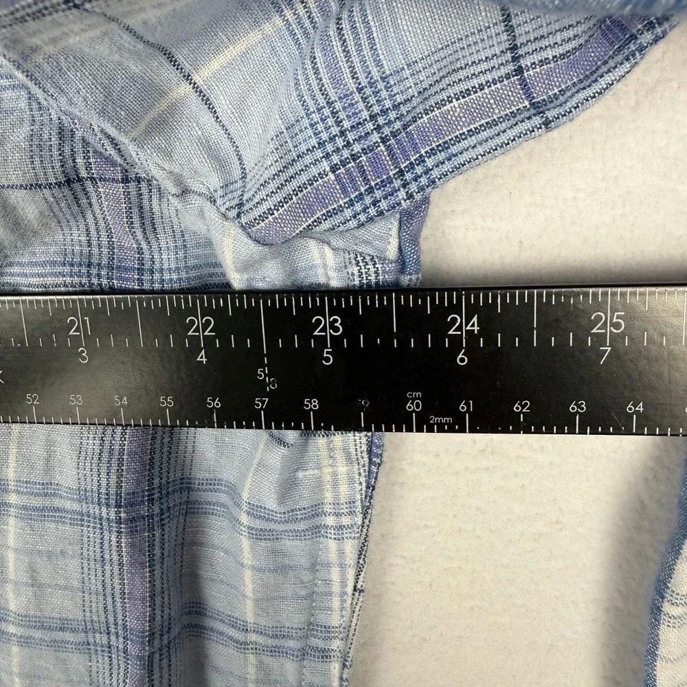 Banana Republic Linen Blend Shirt Mens XL Blue Plaid Long Sleeve‎ Button Up